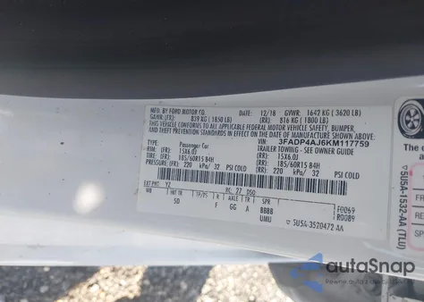 2019 Ford Fiesta S из США, поврежденный, VIN 3FADP4AJ6KM117759